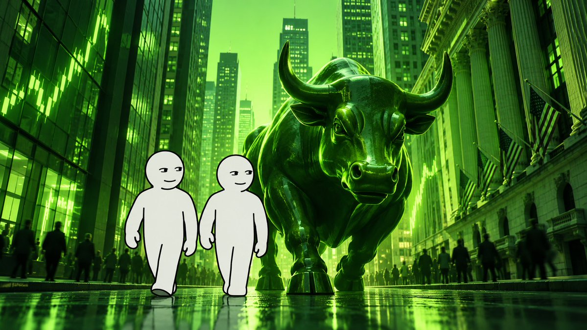 Two brothers walking with the Wall Street bull